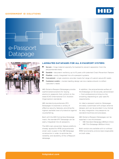 GovID ePassport Datapage Insert Datasheet  