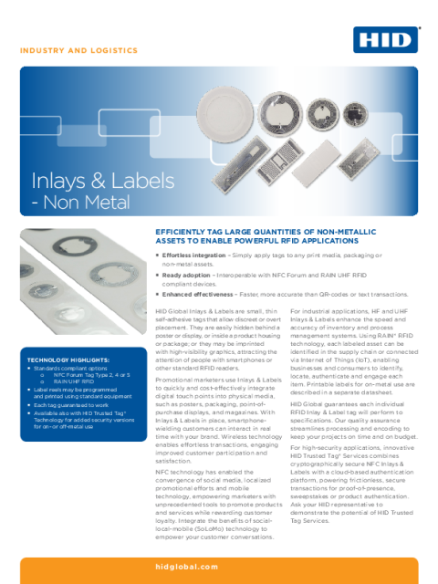 Inlays and Labels - Non Metal Datasheet